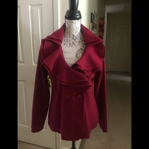 GORGEOUS Deep Red Wool Blazer with Ruffle collar